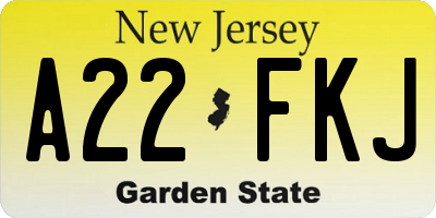 NJ license plate A22FKJ