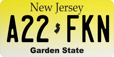 NJ license plate A22FKN
