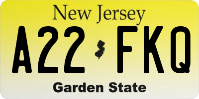 NJ license plate A22FKQ