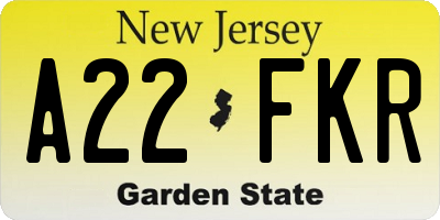NJ license plate A22FKR