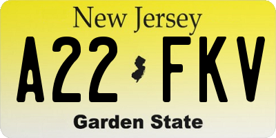 NJ license plate A22FKV