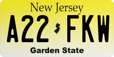 NJ license plate A22FKW