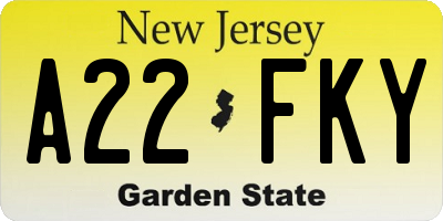 NJ license plate A22FKY