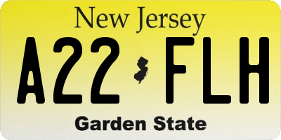 NJ license plate A22FLH