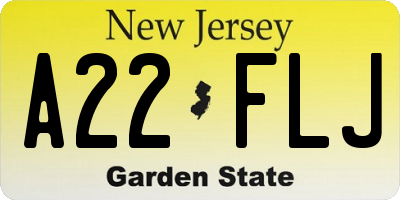 NJ license plate A22FLJ