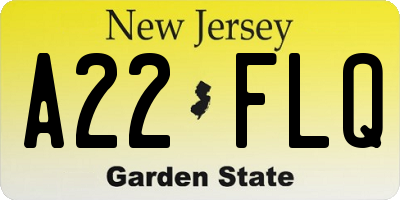 NJ license plate A22FLQ