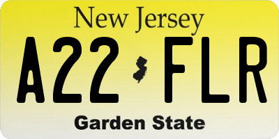 NJ license plate A22FLR