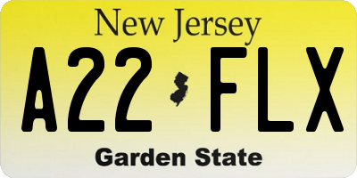 NJ license plate A22FLX