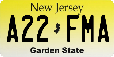 NJ license plate A22FMA
