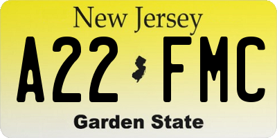 NJ license plate A22FMC