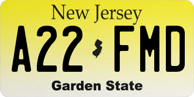 NJ license plate A22FMD
