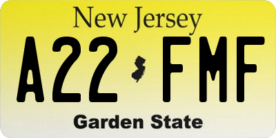 NJ license plate A22FMF