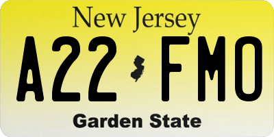 NJ license plate A22FMO
