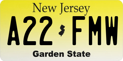 NJ license plate A22FMW