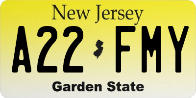 NJ license plate A22FMY
