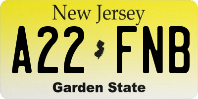 NJ license plate A22FNB