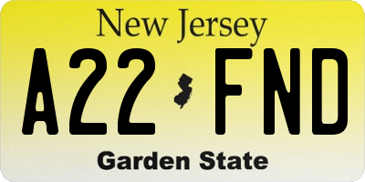 NJ license plate A22FND
