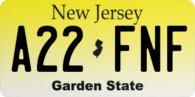 NJ license plate A22FNF