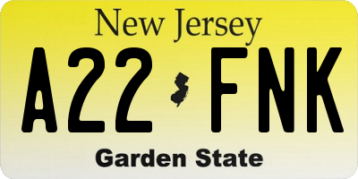 NJ license plate A22FNK