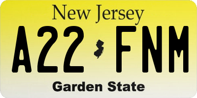 NJ license plate A22FNM