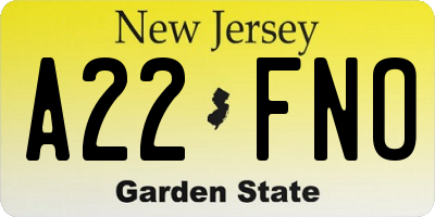 NJ license plate A22FNO