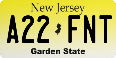 NJ license plate A22FNT