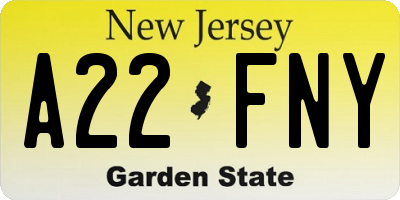 NJ license plate A22FNY