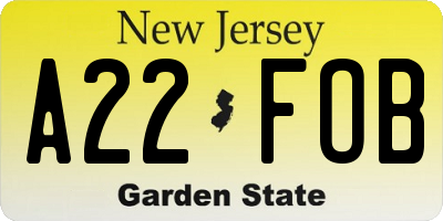 NJ license plate A22FOB