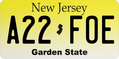 NJ license plate A22FOE