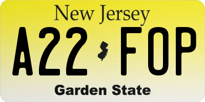 NJ license plate A22FOP