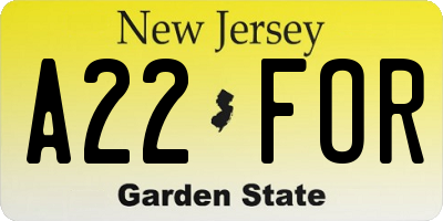 NJ license plate A22FOR
