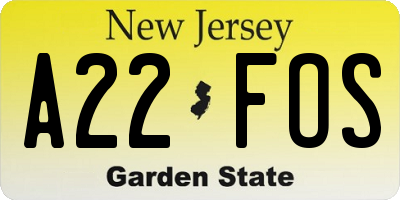 NJ license plate A22FOS