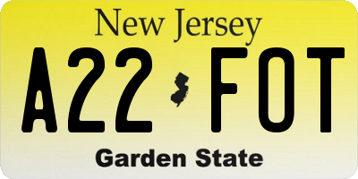 NJ license plate A22FOT
