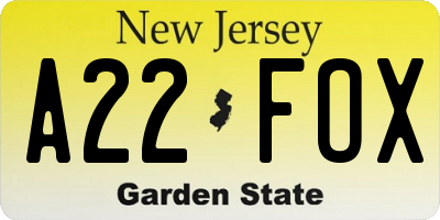 NJ license plate A22FOX