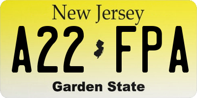 NJ license plate A22FPA