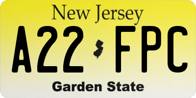 NJ license plate A22FPC