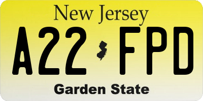 NJ license plate A22FPD