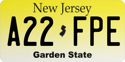 NJ license plate A22FPE