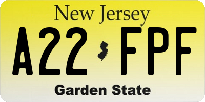 NJ license plate A22FPF