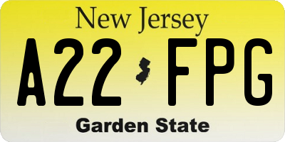 NJ license plate A22FPG