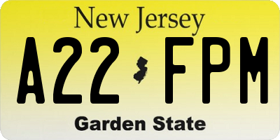NJ license plate A22FPM