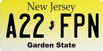 NJ license plate A22FPN