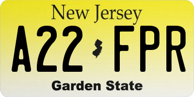 NJ license plate A22FPR