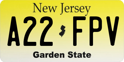 NJ license plate A22FPV