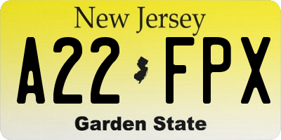 NJ license plate A22FPX