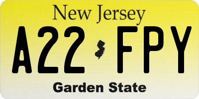 NJ license plate A22FPY