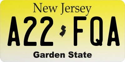 NJ license plate A22FQA