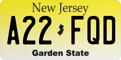 NJ license plate A22FQD
