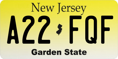 NJ license plate A22FQF