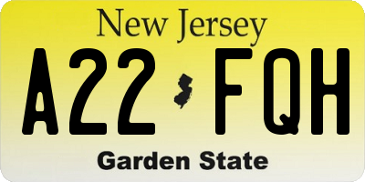 NJ license plate A22FQH